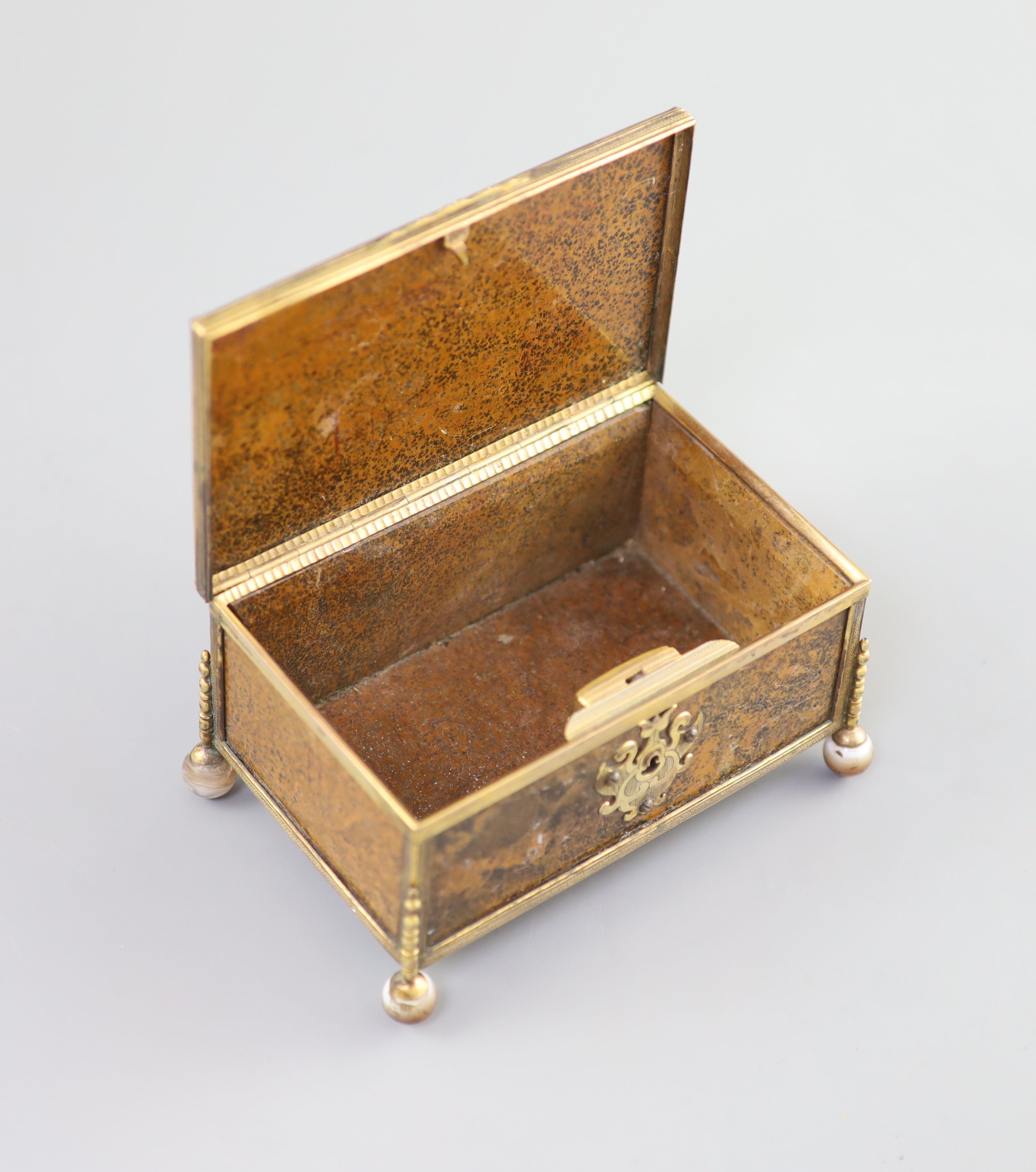 A German ormolu mounted agate casket, 19th century, 14 x 9cm, 7.5cm high.